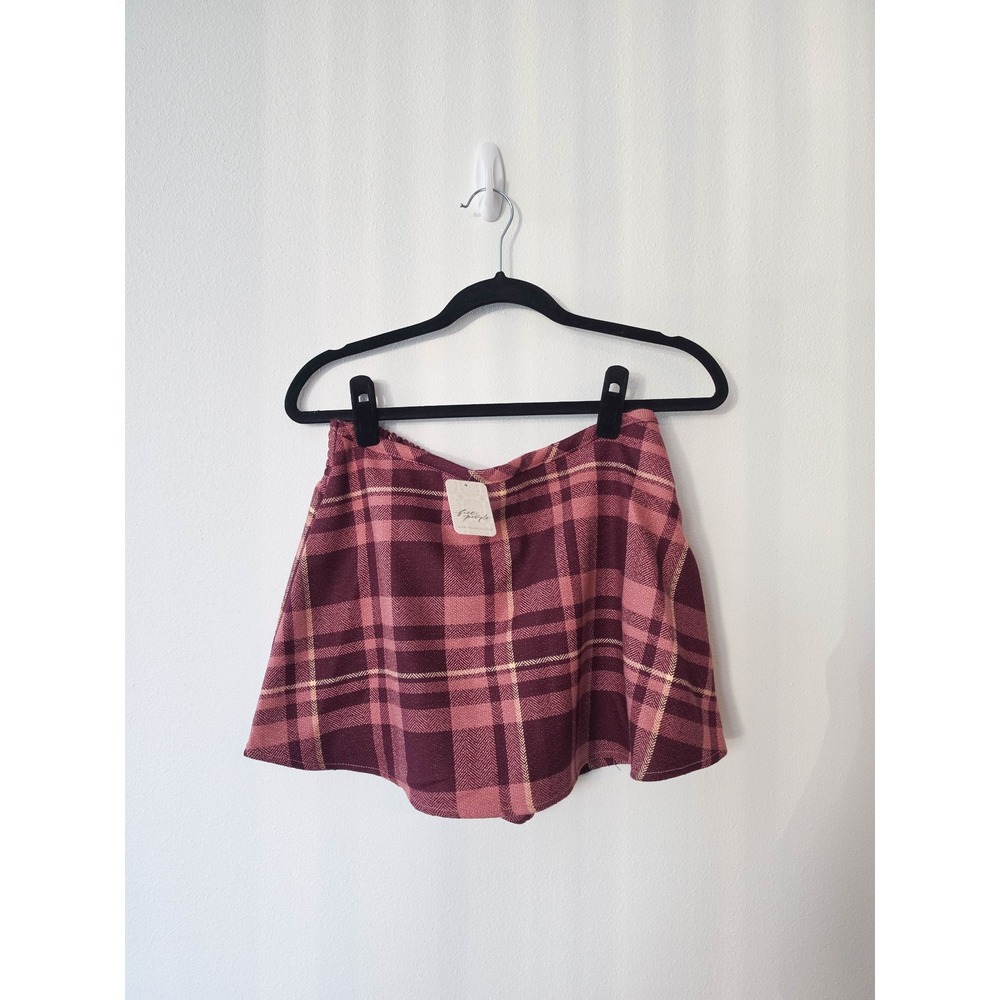 Free People Maroon Combo Plaid Mini Skirt/Shorts Size M